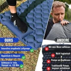 KARTOKNER Matelas De Camping Gonflable Pliable Portable - Tapis De Sol Camping Etanche Tente Matelas De Plage Avec Oreiller Sac Coussin D'air Ultraléger Pour Voyage Randonnee Trekking (bleu Marine) -Matelas Soldes Boutique 59758530 3