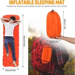TANCYCO Tapis De Couchage Gonflable Avec Matelas à Air De Pompe à Pied D'oreiller Pour Les Voyages De Randonnée Pédestre,Orange,Modèle De Cellule Polygone -Matelas Soldes Boutique 59953315 3