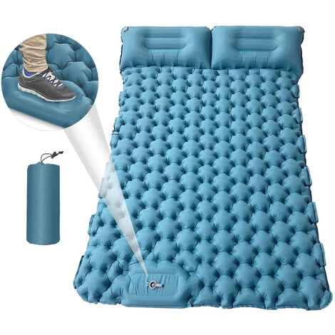 TANCYCO Matelas De Camping Pour 2 Personnes Avec Oreiller Pneumatique Matelas Pneumatique Portable Matelas De Couchage Imperméable Pour Sac à Dos,Bleu Clair, 2 TANCYCO Matelas De Camping Pour 2 Personnes Avec Oreiller Pneumatique Matelas Pneumatique Portable Matelas De Couchage Imperméable Pour Sac à Dos,Bleu Clair, – Image 2