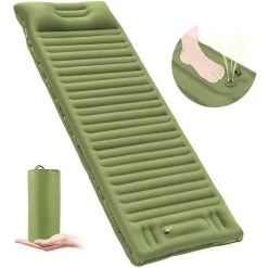 MACARON Matelas De Camping Gonflable, Coussin D'air Ultraléger Étanche Tapis De Couchage Avec Oreiller, Portable Matelas Autogonflant Pour Camping Voyage Randonnée Plage Tente (Armée Verte)LO-Ron
