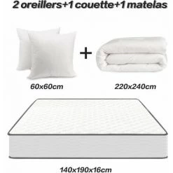 IZTOSS Ensemble Matelas Et Couette Et 2 Oreillers - 1 Matelas 140x190x16cm + 1 Couette 220x240cm + 2 Oreillers 60x60cm (Matelas+Couette+ 2 Oreillers) 8 IZTOSS Ensemble Matelas Et Couette Et 2 Oreillers - 1 Matelas 140x190x16cm + 1 Couette 220x240cm + 2 Oreillers 60x60cm (Matelas+Couette+ 2 Oreillers) -Matelas Soldes Boutique 60667452 4