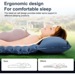 JOORRT Matelas De Camping Gonflable, Ultraléger Imperméable Pliable Tapis De Couchage, Coussin D'air Avec Oreiller Pour Camping, Voyage, Plage (198 X 70 X 9 Cm) -Matelas Soldes Boutique 60667971 3