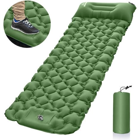 FR-LIFE BR-Vie Matelas Camping Autogonflant, Tapis De Couchage Avec Oreiller Et Pompe à Pied, Matelas Gonflable Ultraléger Portable Pour Camping, Voyage, Randonnée, Vert 1 FR-LIFE BR-Vie Matelas Camping Autogonflant, Tapis De Couchage Avec Oreiller Et Pompe à Pied, Matelas Gonflable Ultraléger Portable Pour Camping, Voyage, Randonnée, Vert