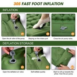 FR-LIFE BR-Vie Matelas Camping Autogonflant, Tapis De Couchage Avec Oreiller Et Pompe à Pied, Matelas Gonflable Ultraléger Portable Pour Camping, Voyage, Randonnée, Vert 8 FR-LIFE BR-Vie Matelas Camping Autogonflant, Tapis De Couchage Avec Oreiller Et Pompe à Pied, Matelas Gonflable Ultraléger Portable Pour Camping, Voyage, Randonnée, Vert -Matelas Soldes Boutique 61047985 4