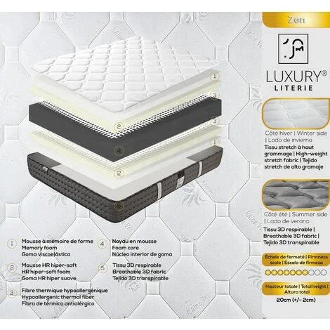 LUXURY LITERIE Matelas 90x190 Cm, Hauteur 20cm, Mousse à Mémoire De Forme Zen, Haute Adaptabilité, Indépendance Du Couchage, Ergonomique, Réversible 4 LUXURY LITERIE Matelas 90x190 Cm, Hauteur 20cm, Mousse à Mémoire De Forme Zen, Haute Adaptabilité, Indépendance Du Couchage, Ergonomique, Réversible – Image 4