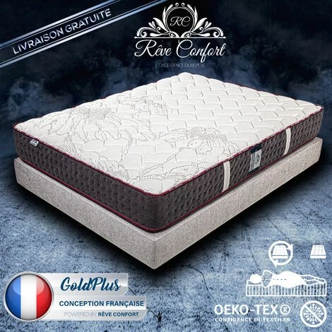 RêVE CONFORT Matelas 140x190 Cm, Hauteur 24cm, Mémoire De Forme Goldplus , Haute Adaptabilité, Ergonomique, Indépendance Du Couchage, Réversible 1 RêVE CONFORT Matelas 140x190 Cm, Hauteur 24cm, Mémoire De Forme Goldplus , Haute Adaptabilité, Ergonomique, Indépendance Du Couchage, Réversible