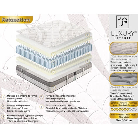 LUXURY LITERIE Matelas 140x190 Cm, Hauteur 26cm, Ressorts Ensachés, Mousse Haute Densité, Ferme, Relaxation, Indépendance De Couchage 4 LUXURY LITERIE Matelas 140x190 Cm, Hauteur 26cm, Ressorts Ensachés, Mousse Haute Densité, Ferme, Relaxation, Indépendance De Couchage – Image 4