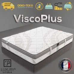 LUXURY LITERIE Matelas 90x190 Cm, Hauteur 26cm, Mousse à Mémoire De Forme Viscoplus Lux, Haute Adaptabilité, Indépendance Du Couchage, Réversible