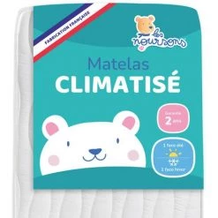 LES NOURSONS Matelas Bébé Climatisé - 60x120 Cm - Réversible - 1 Face Été Fraîche / 1 Face Hiver Ouatinée - OekoTex® - Fabrication Française - Blanc