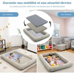 COSTWAY 2 En 1 Lit Gonflable Pour Enfants, Ensemble De Matelas Pneumatiques Pour Enfants Avec Pompe Électrique, Pour 18-24 Mois -Matelas Soldes Boutique 61220149 4