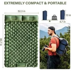 TANCYCO Double Matelas De Couchage De Camping, Coussin De Camping Gonflable Presse-pieds Ultraléger 2 Personnes Tapis De Camping Avec Oreiller Pour Camping Randonnée Voyage Sac à Dos Tente Et Vanlife -Matelas Soldes Boutique 61248633 5