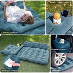 HAZEL Matelas Gonflable Voiture SUV Avec Pompe, Lit Gonflable De Voyage, Coussin De Siège Arrière De Voiture Pour Des Enfants, Confortable Surface Floquée Pour Camping Voyage (Bleu) -Matelas Soldes Boutique 64196261 4