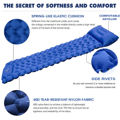 ASUPERMALL Tapis De Camping Léger Avec Oreiller Pneumatique Matelas Pneumatique Portable Matelas De Couchage Imperméable Pour Sac à Dos,Orange 4 ASUPERMALL Tapis De Camping Léger Avec Oreiller Pneumatique Matelas Pneumatique Portable Matelas De Couchage Imperméable Pour Sac à Dos,Orange – Image 4