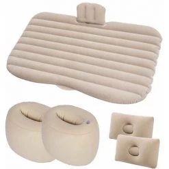 DONTODENT Matelas De Lit De Voiture à Air, Coussin De Matelas à Air, Siège De Voiture Multifonctionnel Avec Pompe à Air Et Oreiller, Grain Droit - Beige (jetée De Stockage)