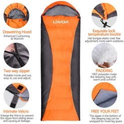 Lixada Sac De Couchage Pour Adultes Garçons Et Filles 4 Saisons Camping Chaud Sac De Couchage Imperméable Avec Sac De Rangement Pour Toutes Saisons Camping Randonnée Voyage Aventure En Plein Air,Orange & Gris,1100g -Matelas Soldes Boutique 65918515 3