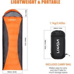 Lixada Sac De Couchage Pour Adultes Garçons Et Filles 4 Saisons Camping Chaud Sac De Couchage Imperméable Avec Sac De Rangement Pour Toutes Saisons Camping Randonnée Voyage Aventure En Plein Air,Orange & Gris,1100g -Matelas Soldes Boutique 65918515 4