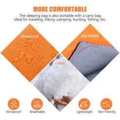 Lixada Sac De Couchage Pour Adultes Garçons Et Filles 4 Saisons Camping Chaud Sac De Couchage Imperméable Avec Sac De Rangement Pour Toutes Saisons Camping Randonnée Voyage Aventure En Plein Air,Orange & Gris,1100g -Matelas Soldes Boutique 65918515 5