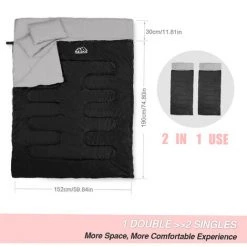 ASUPERMALL 86''x60'' Double Sac De Couchage Thermique 2 Personnes Camping En Plein Air Randonnée Sac De Couchage Avec 2 Oreillers -Matelas Soldes Boutique 67151096 5