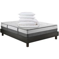 HBEDDING Ensemble Matelas Mémoire De Forme 140x190 + Sommier + Couette + 2 Oreillers - Memo Graphene - Noir
