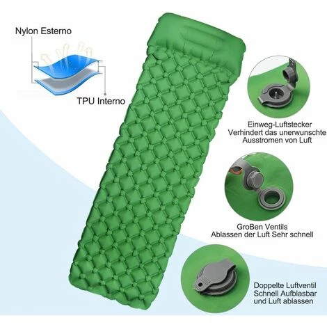 Matelas Camping, Tapis De Couchage Avec Oreiller De Gonflable Matelas Randonnée Pliable Et Imperméable Pour Camping, Voyage, Randonnée 190 * 56 * 6cm (Vert),Tanètue 2 Matelas Camping, Tapis De Couchage Avec Oreiller De Gonflable Matelas Randonnée Pliable Et Imperméable Pour Camping, Voyage, Randonnée 190 * 56 * 6cm (Vert),Tanètue – Image 2